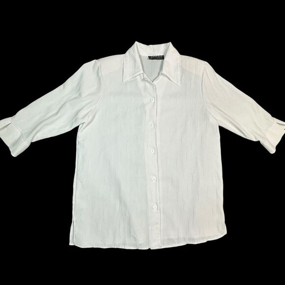 Vintage Sandra Fashions White Textured Button-Up Short sleeve Shirt size Medium - Picture 6 of 14